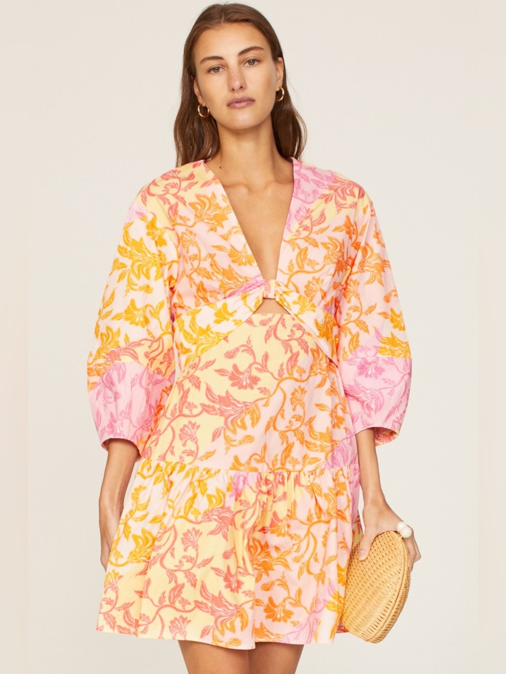 DEREK LAM 10 Crosby Short Puff Sleeve Cut Out A Line Flowy Mini Dress
